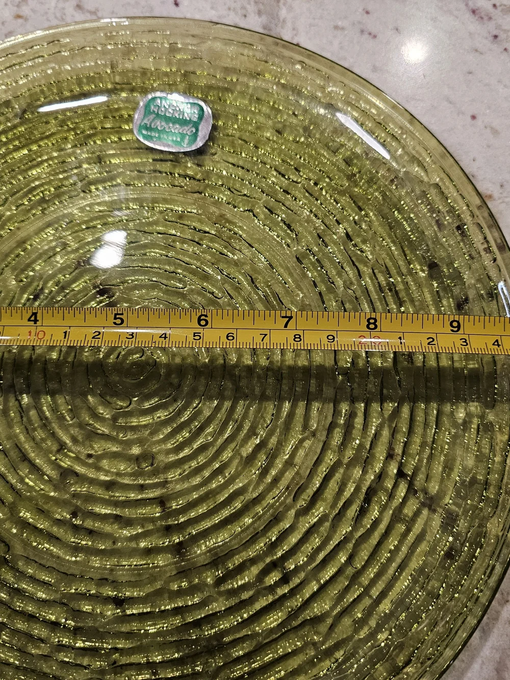 1960s Anchor Hocking Soreno Avocado Green Glass Plates MCM Bark Set 4-10